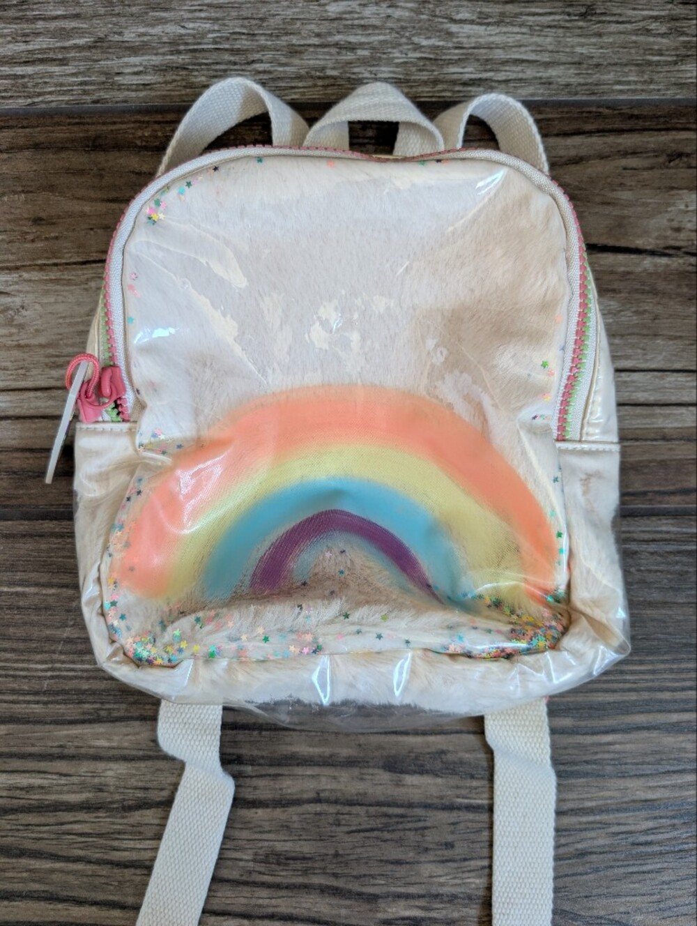 Zara Kids Cream Backpack with Rainbow Accent